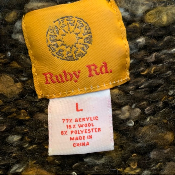 Ruby Rd Green gold and White With Fringe Around Collar Sweater L - Picture 2 of 7